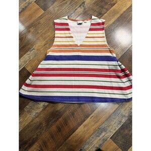 Anthropologie Striped V-Neck Tank Top in Red, Orange, Purple, Green, Cream